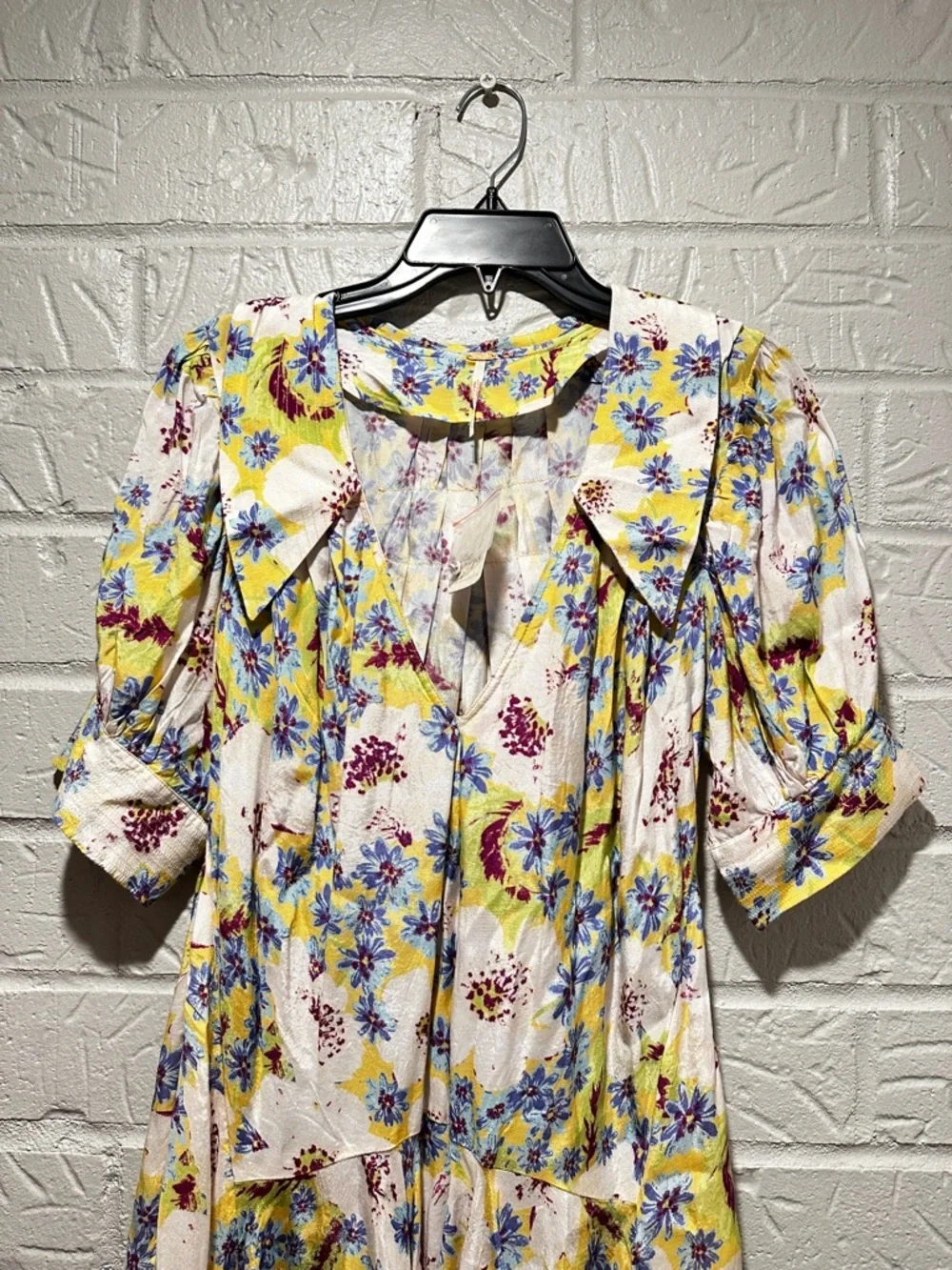 NWT Free People Sugar Crush Floral Mini Dress in Lemon Combo Size Medium